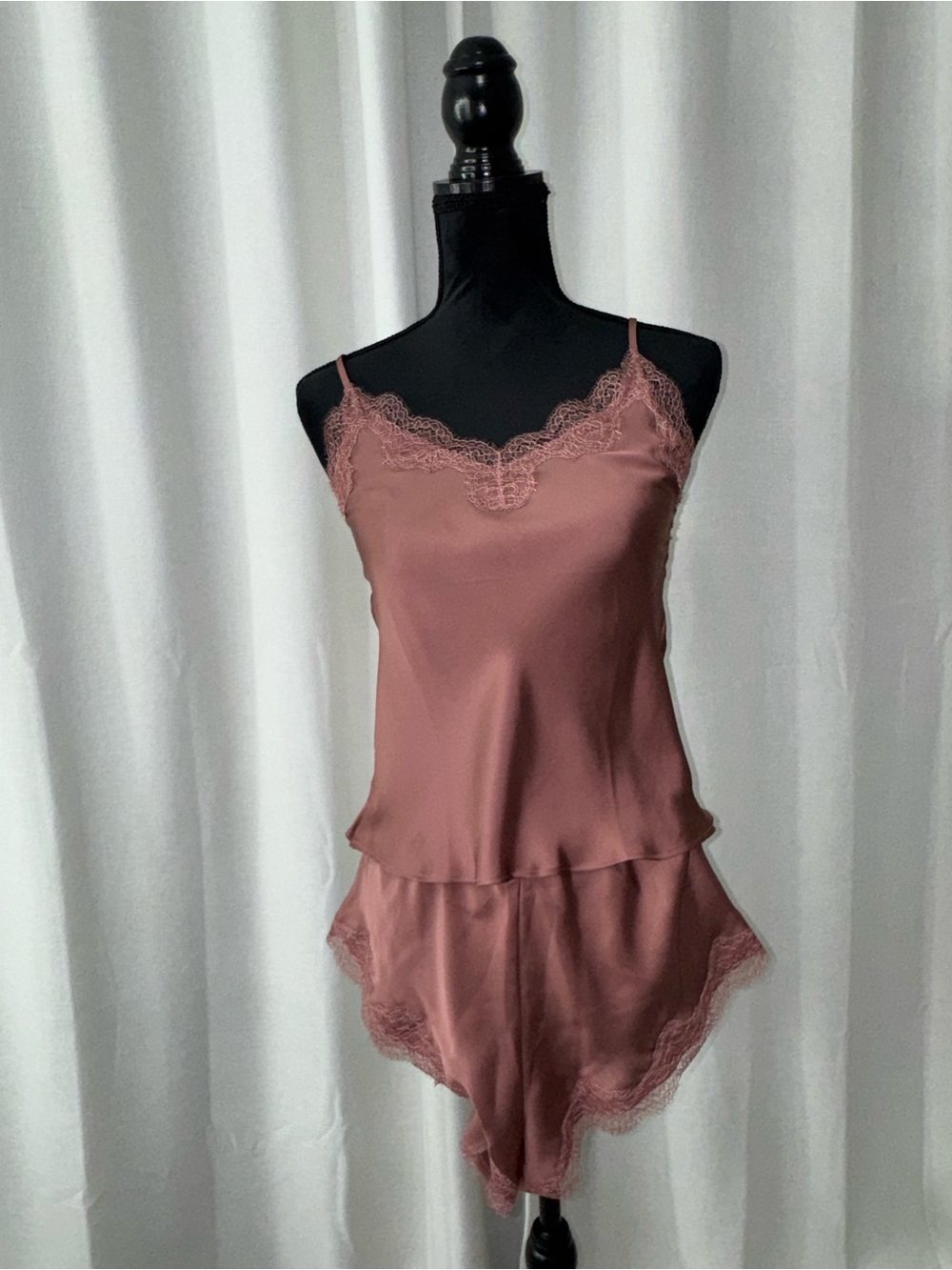 Victoria's Secret Dusty Rose Satin Lace Cami & Short Set